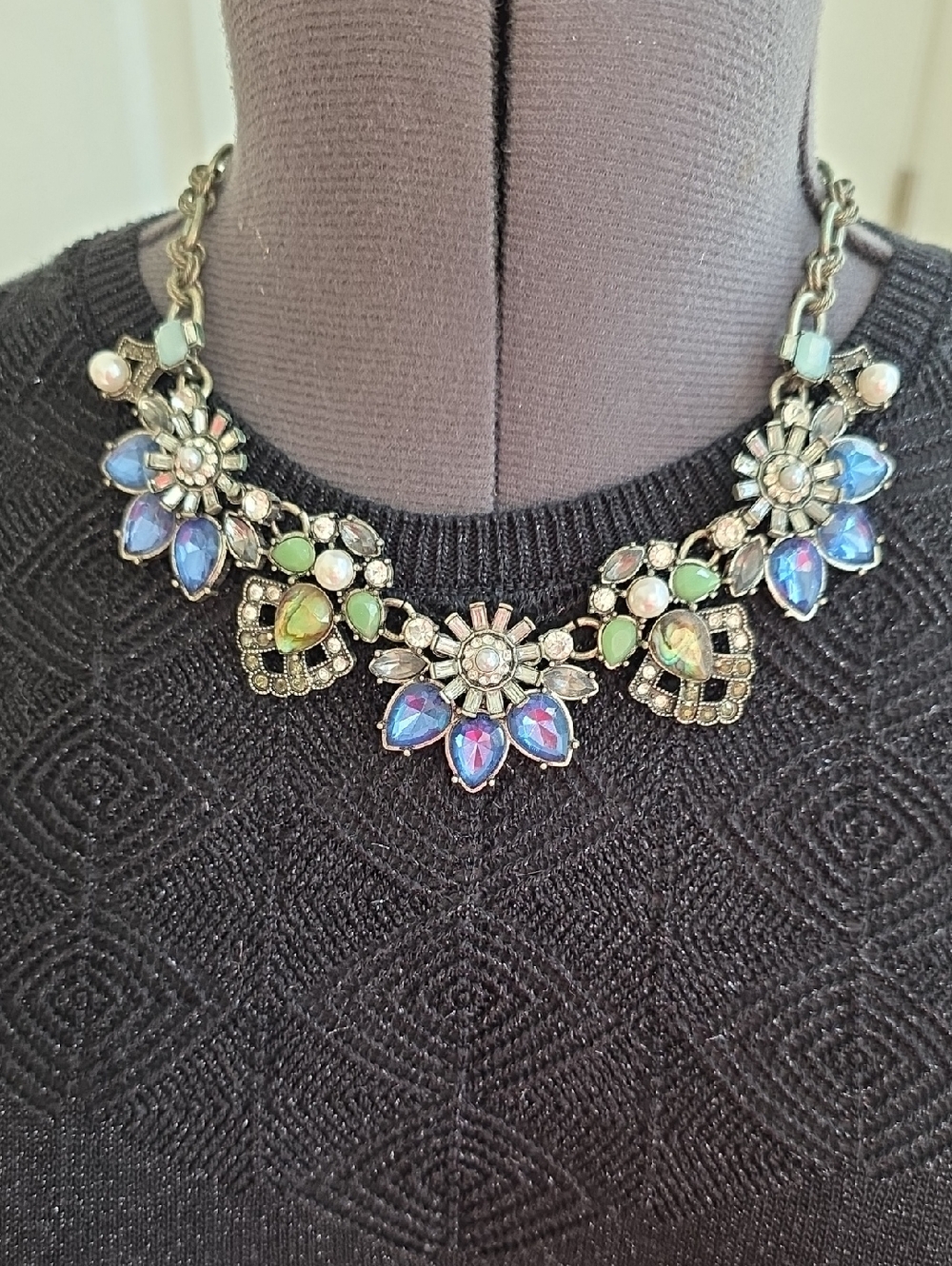 SALE Vivl Love Statement Crystal Floral Necklace - Iridescent Blue & Green